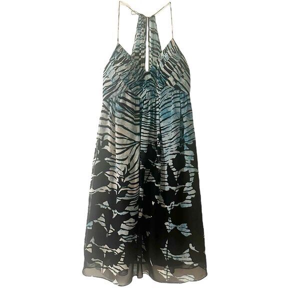 VTG BCBGMAXAZRIA Mini Dress Size 2 Blue Animal Print Summer Beach Yatch Party - Picture 1 of 3